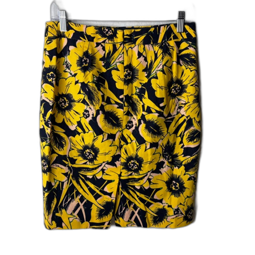 J.Crew The Pencil Skirt in vibrant workwear yellow floral print, size 2.